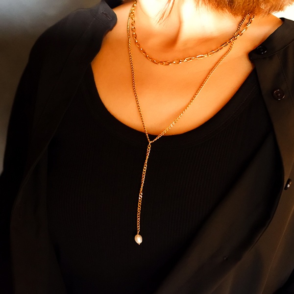 ボヘミアンリゾート 2連 ネックレス パール ステンレス 金属アレルギー mnk02対応 インスタ