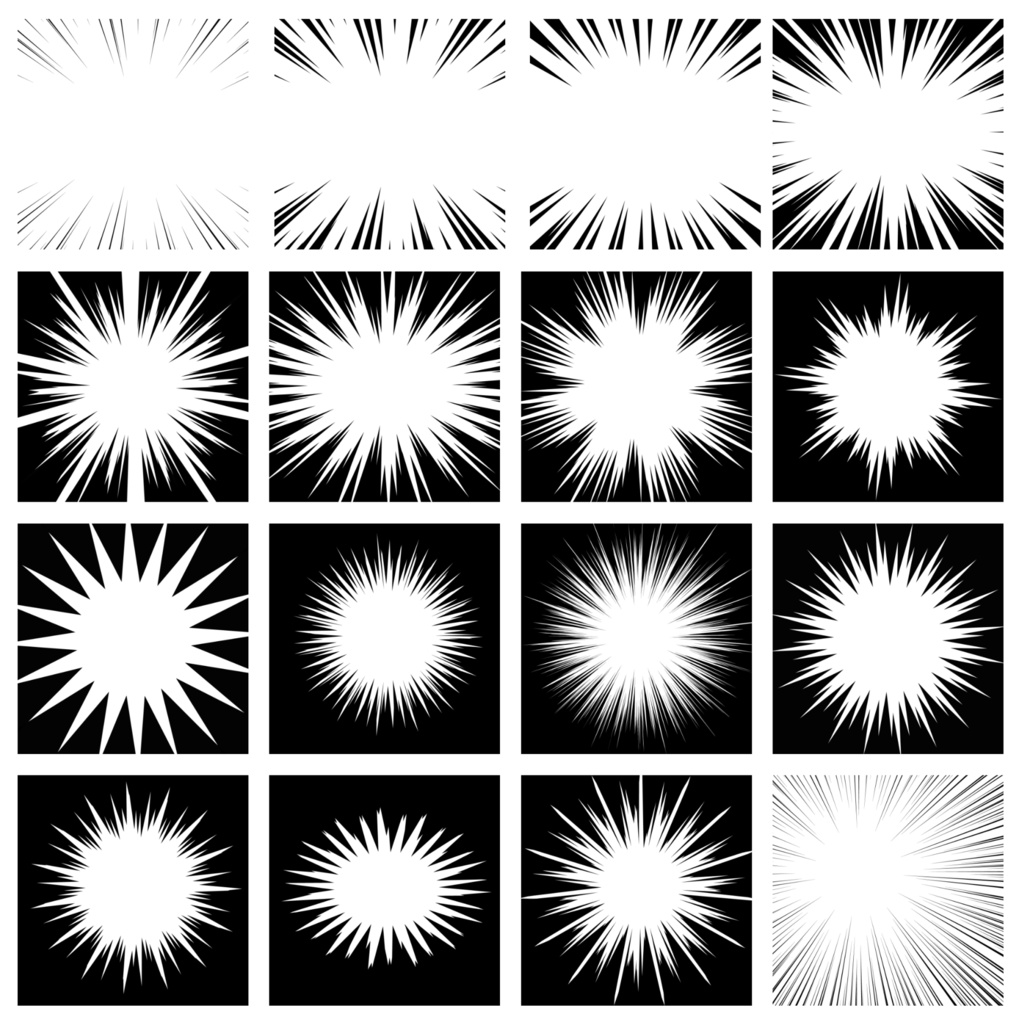 【商用利用可能】黒色漫画風集中線PNG画像155枚セット