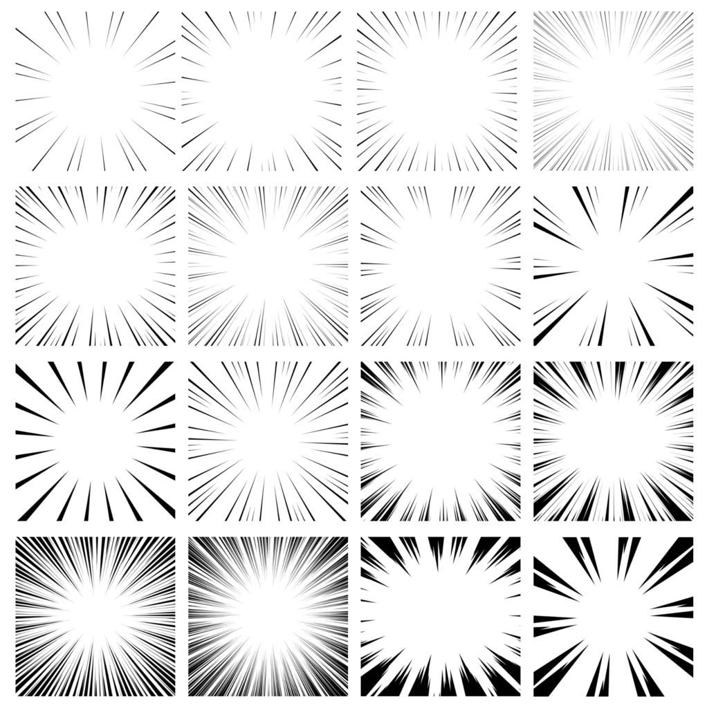 【商用利用可能】黒色漫画風集中線PNG画像155枚セット