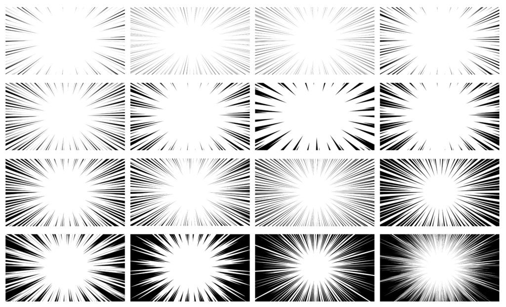 【商用利用可能】黒色漫画風集中線PNG画像155枚セット