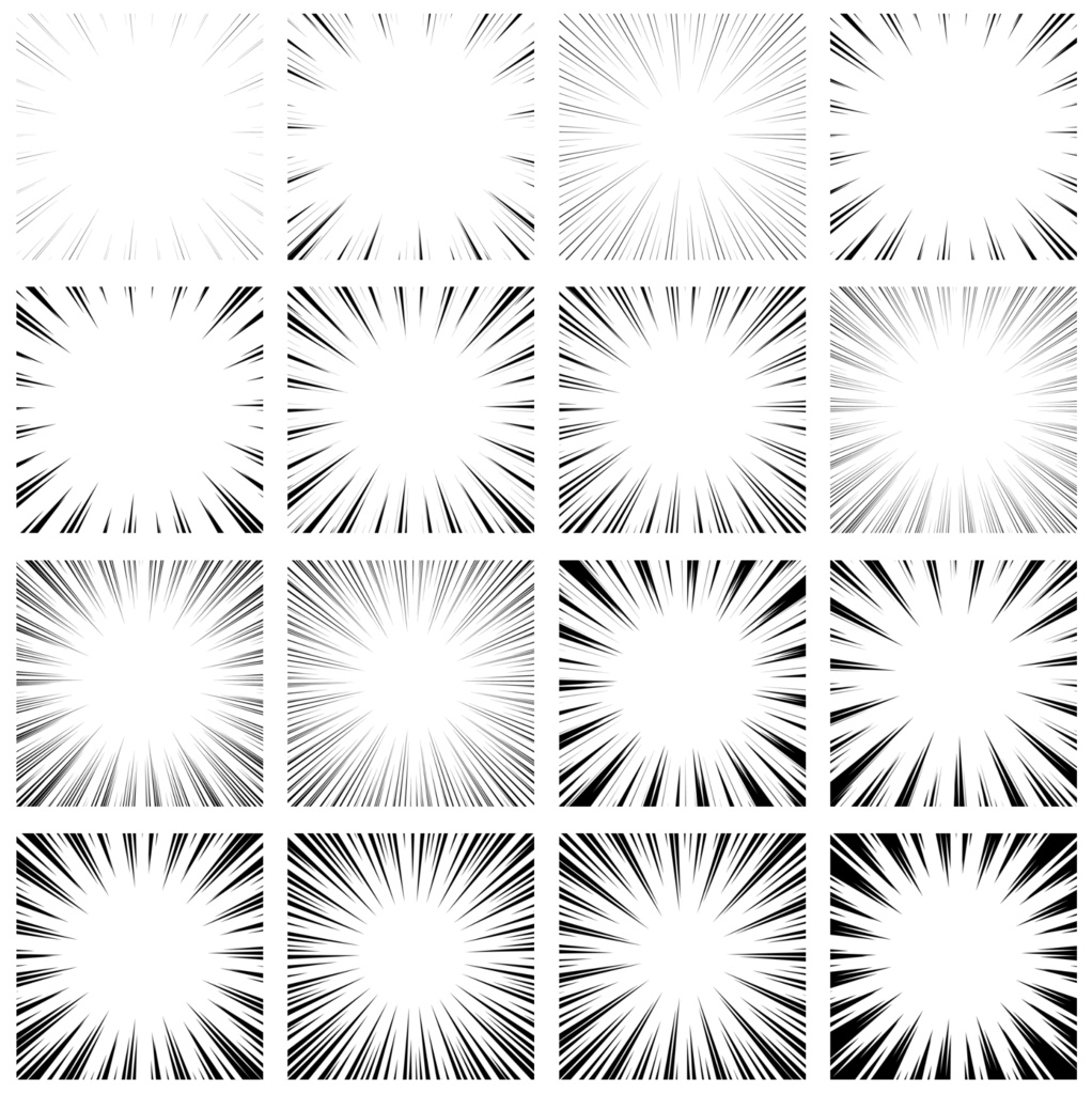 【商用利用可能】黒色漫画風集中線PNG画像155枚セット