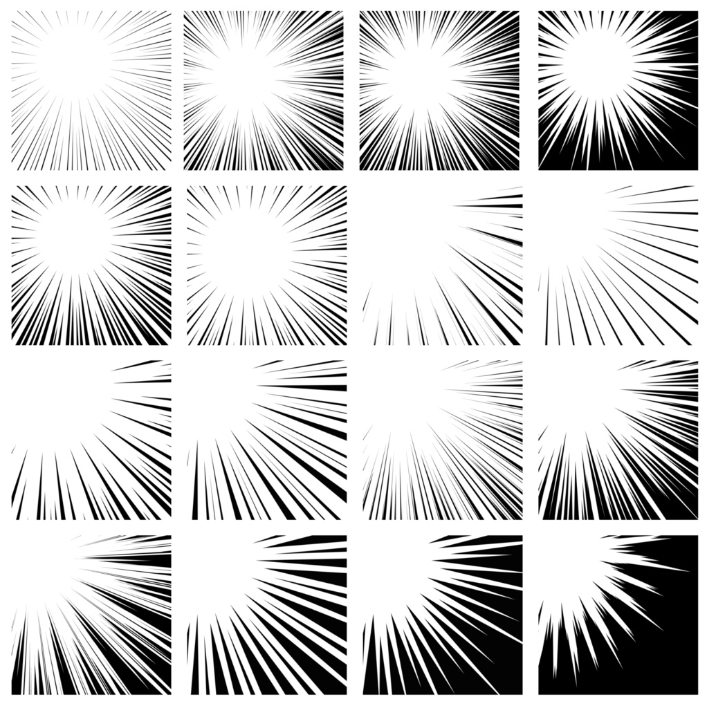 【商用利用可能】黒色漫画風集中線PNG画像155枚セット