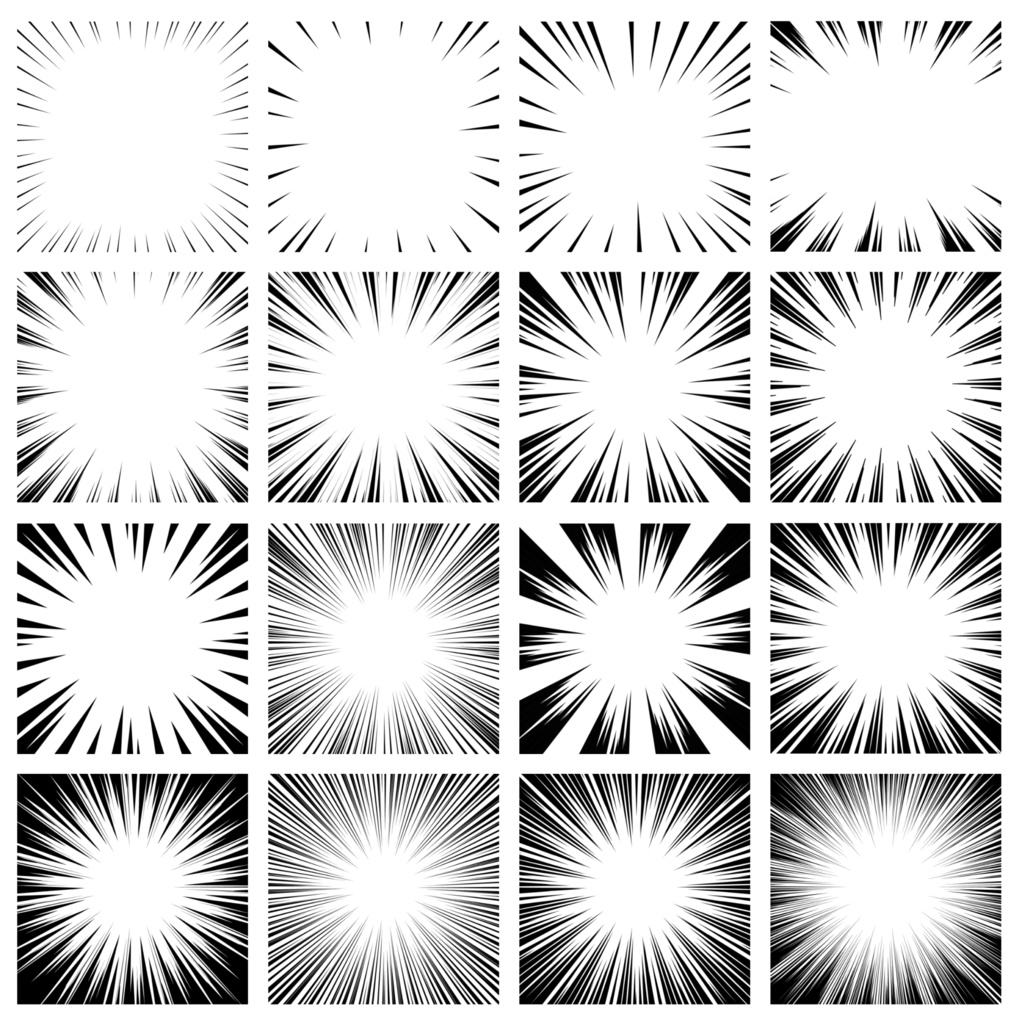 【商用利用可能】黒色漫画風集中線PNG画像155枚セット