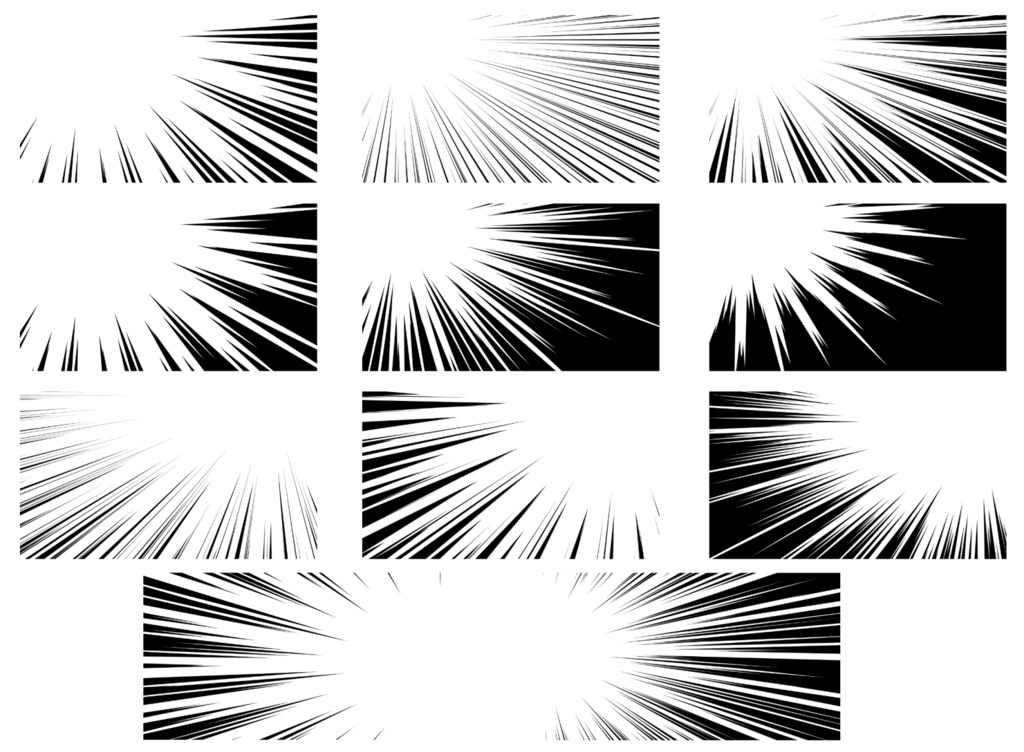 【商用利用可能】黒色漫画風集中線PNG画像155枚セット