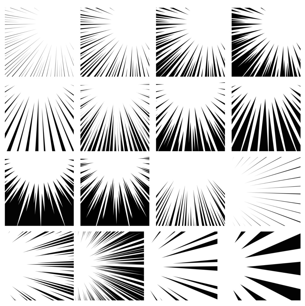 【商用利用可能】黒色漫画風集中線PNG画像155枚セット