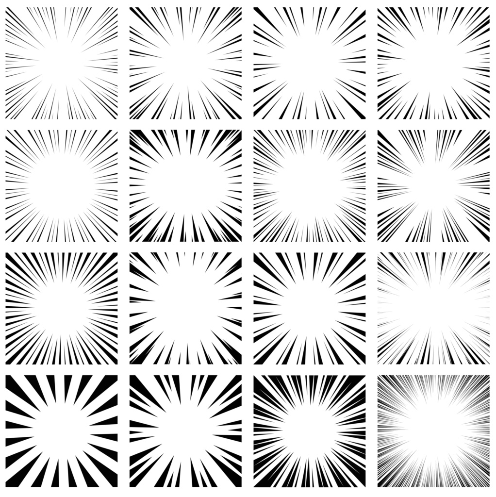 【商用利用可能】黒色漫画風集中線PNG画像155枚セット