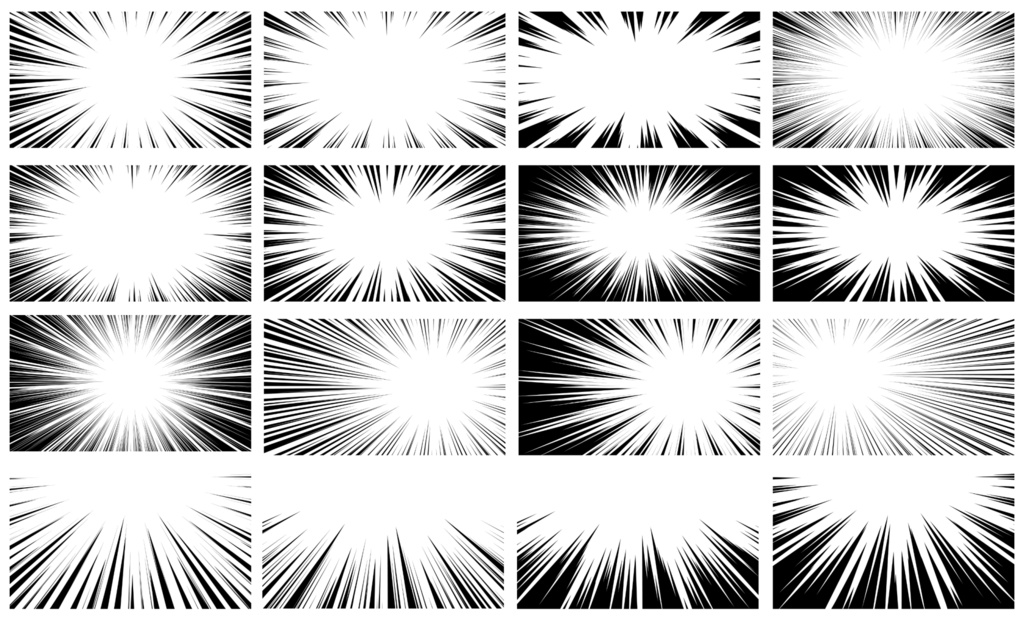 【商用利用可能】黒色漫画風集中線PNG画像155枚セット