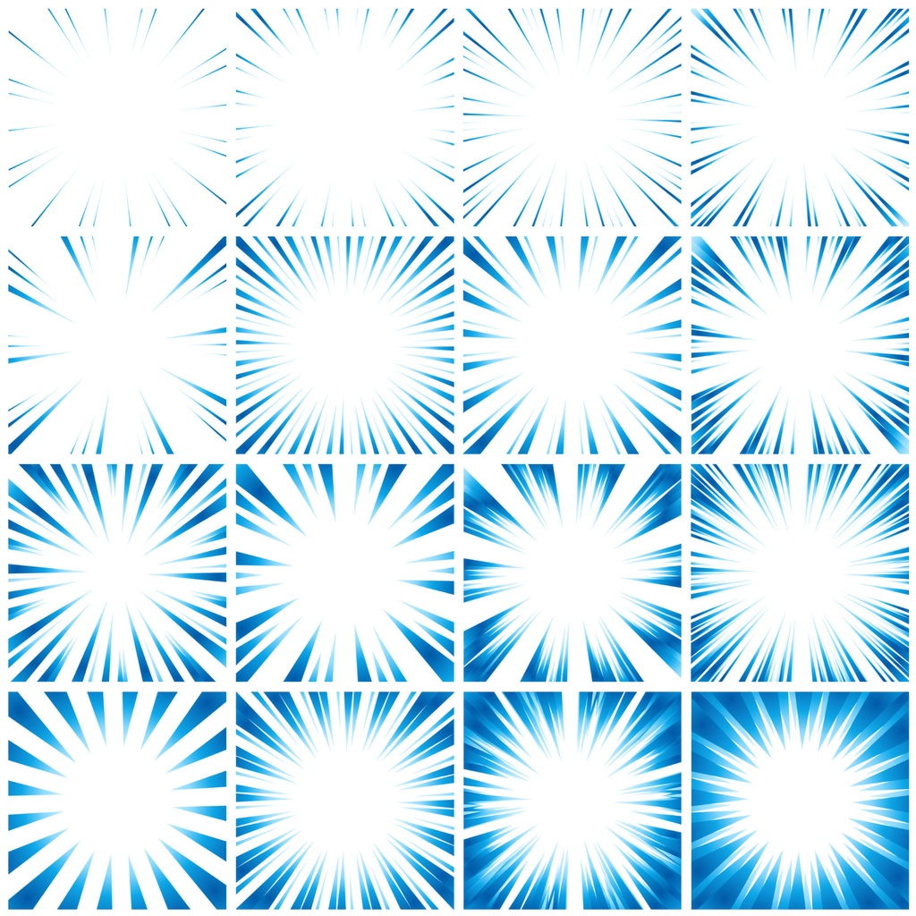 【商用利用可能】グラデーション集中線vol.2 青・緑・黄色・灰色 91個セット