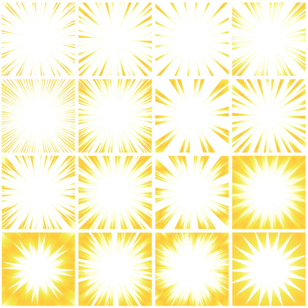 【商用利用可能】グラデーション集中線vol.2 青・緑・黄色・灰色 91個セット