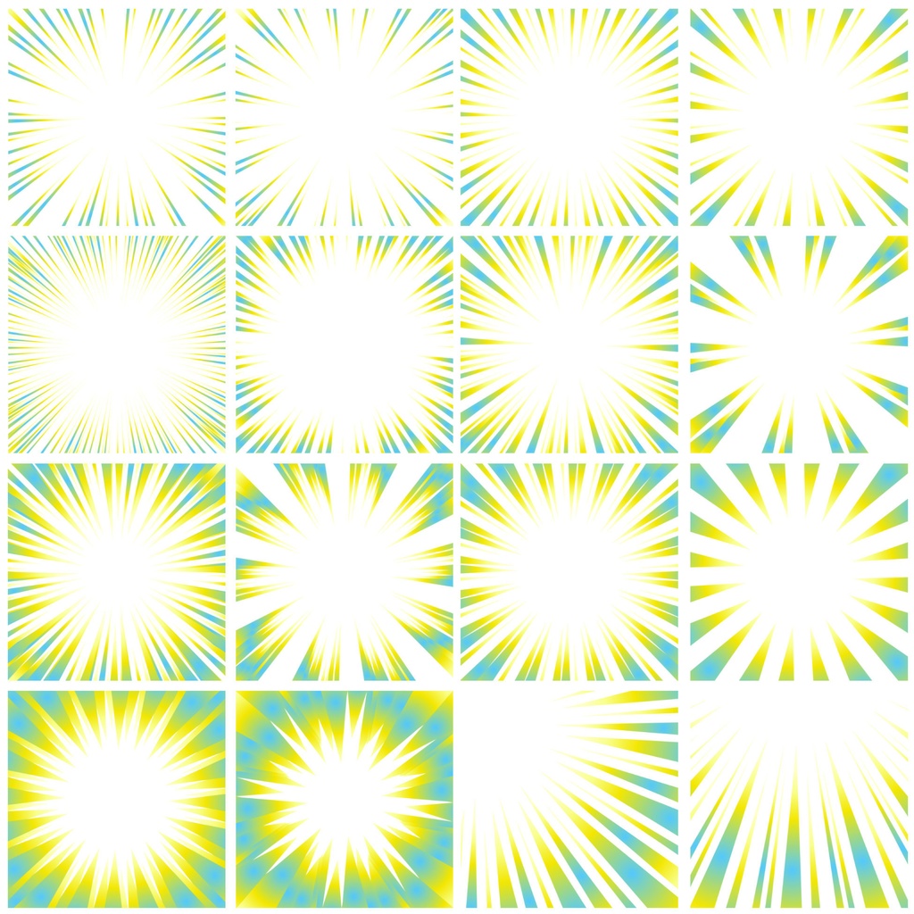 【商用利用可能】グラデーション集中線vol.2 青・緑・黄色・灰色 91個セット