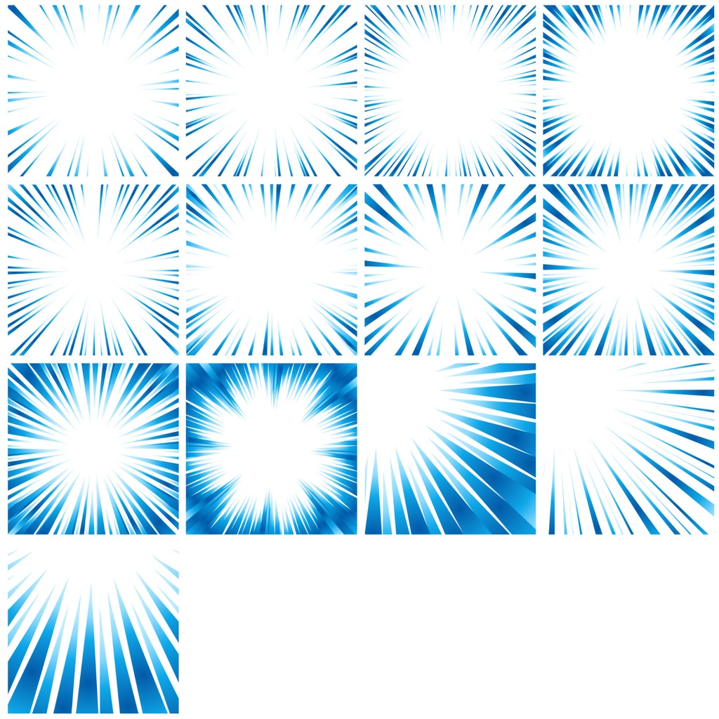 【商用利用可能】グラデーション集中線vol.2 青・緑・黄色・灰色 91個セット