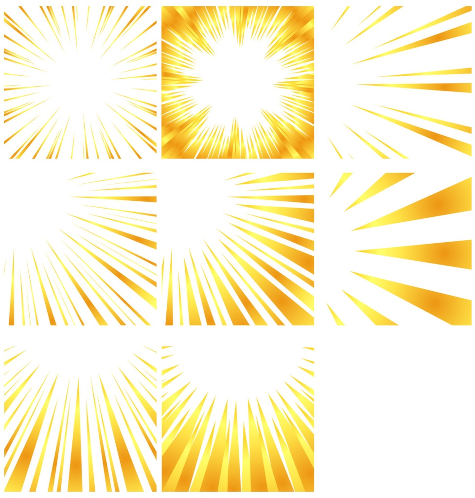 【商用利用可能】グラデーション集中線vol.3 金色風・キラキラ青、緑 83個セット