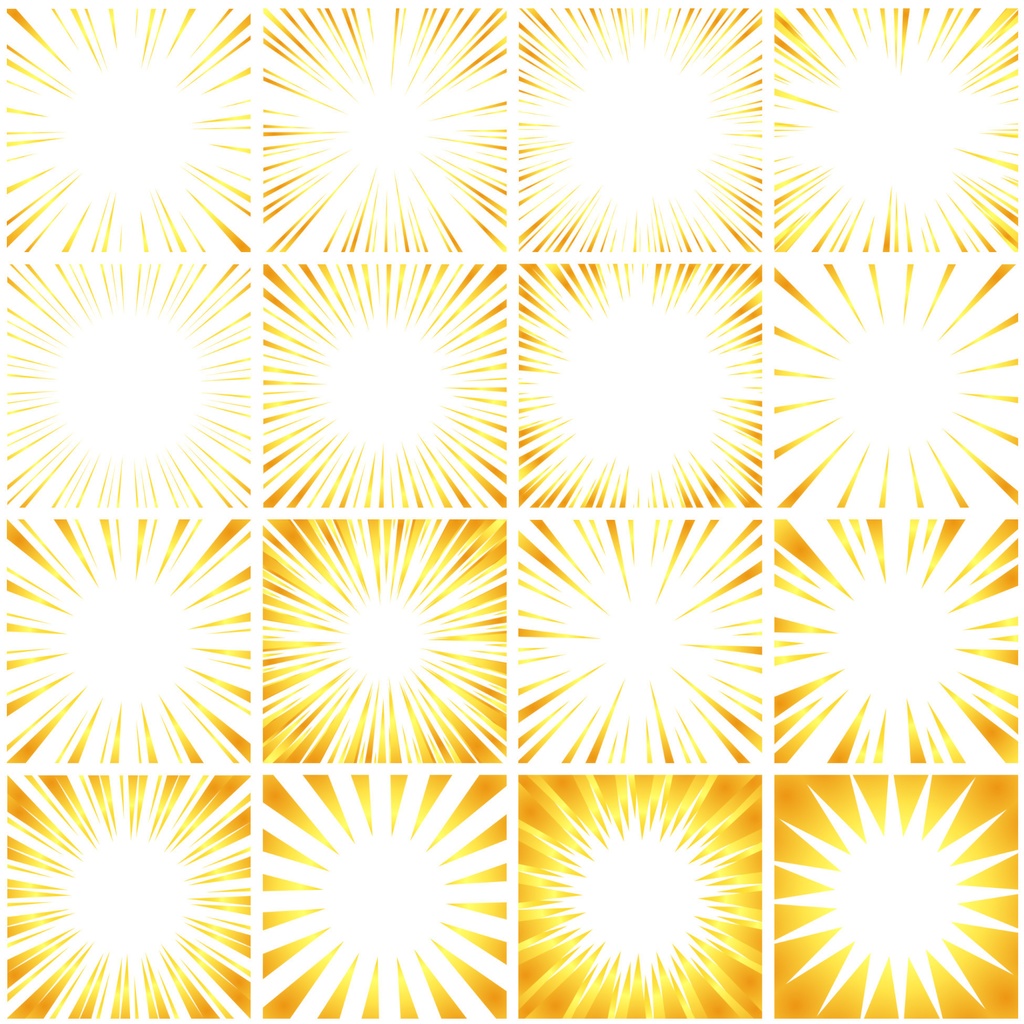 【商用利用可能】グラデーション集中線vol.3 金色風・キラキラ青、緑 83個セット