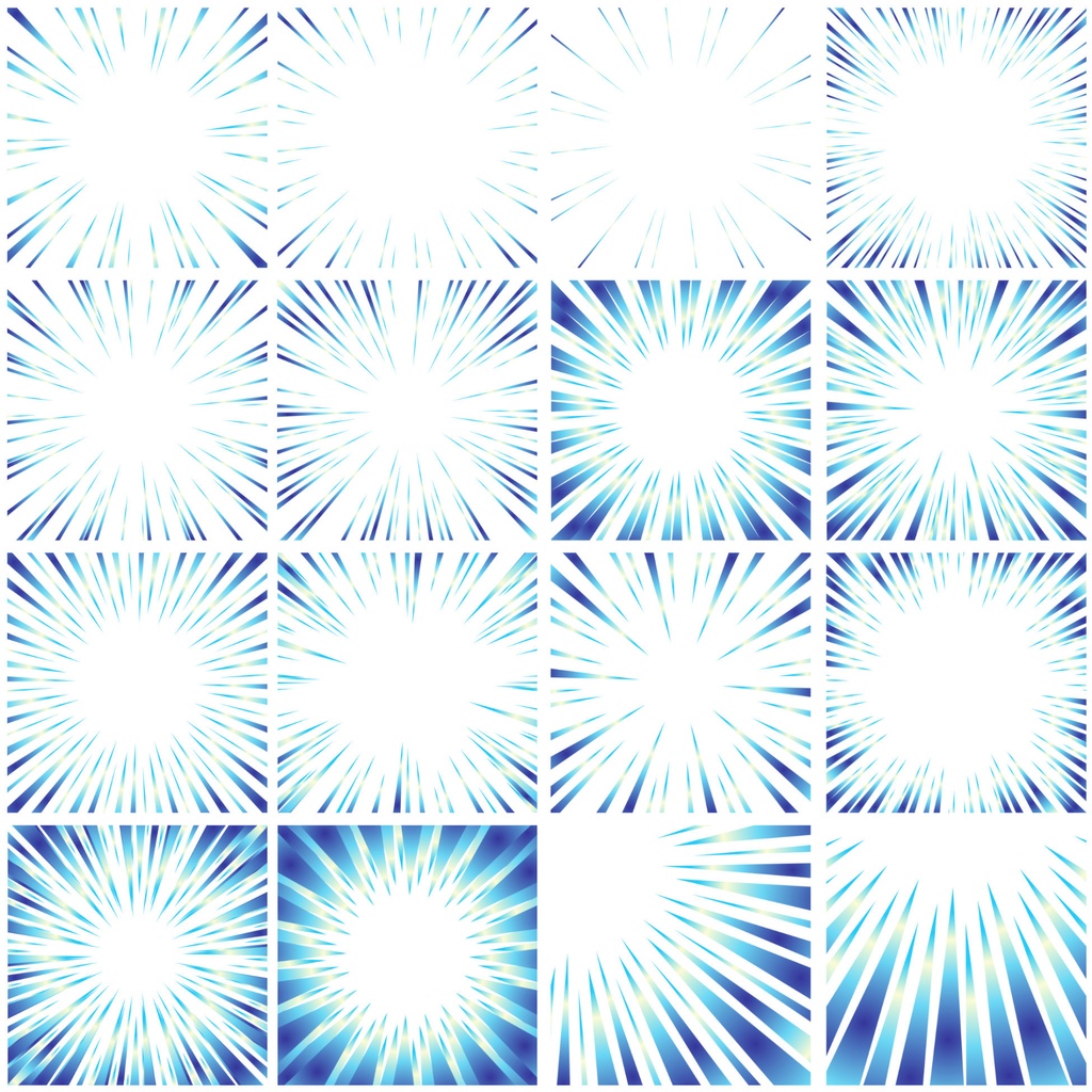 【商用利用可能】グラデーション集中線vol.3 金色風・キラキラ青、緑 83個セット