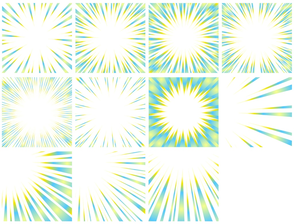 【商用利用可能】グラデーション集中線vol.3 金色風・キラキラ青、緑 83個セット