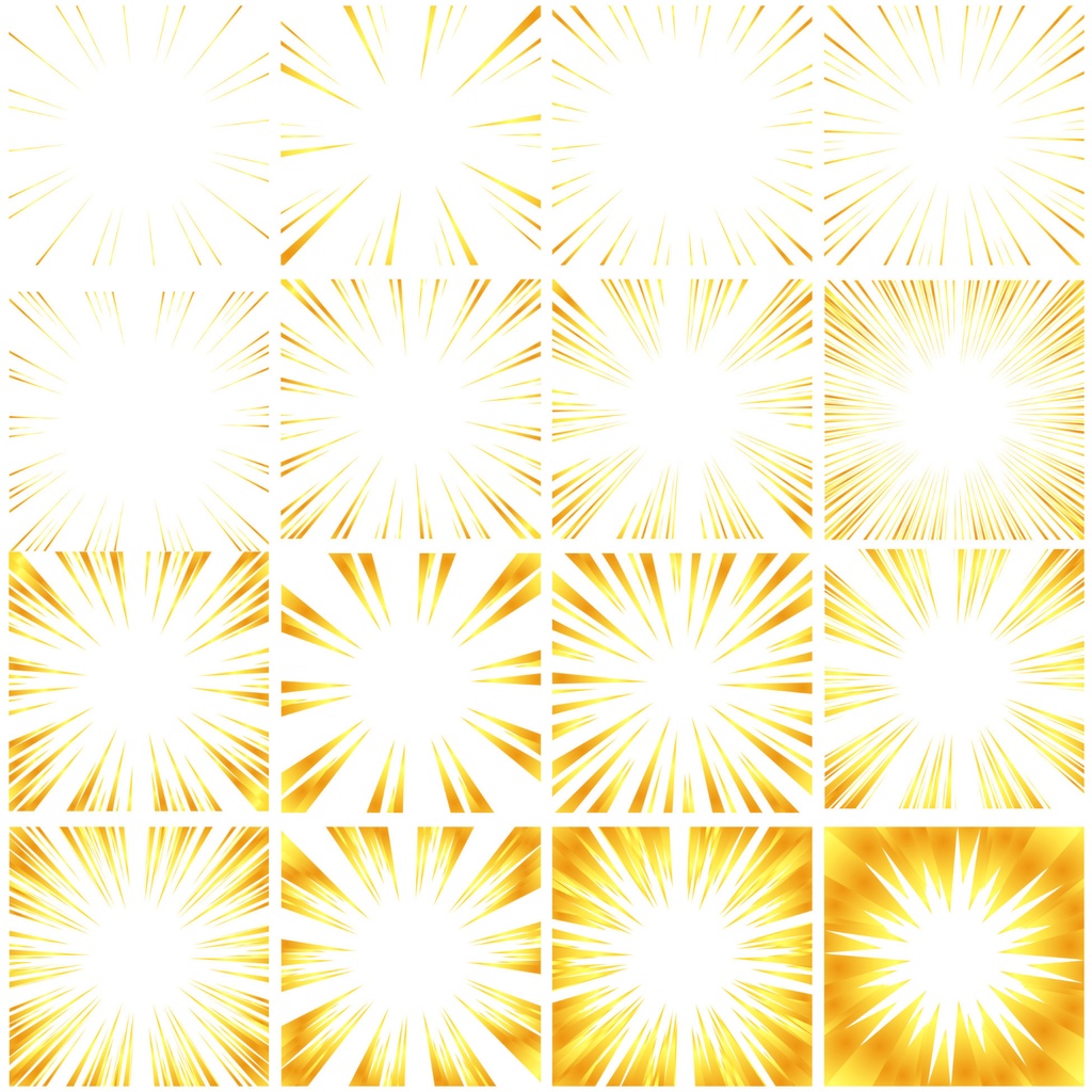 【商用利用可能】グラデーション集中線vol.3 金色風・キラキラ青、緑 83個セット