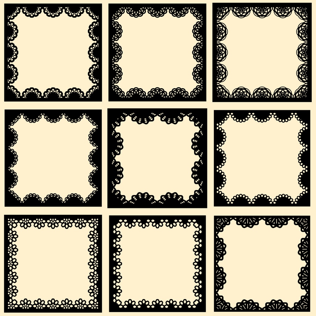 【商用利用可能】四角いレースフレームPNG画像36セット