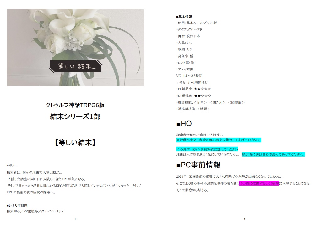 等しい結末【クトゥルフ神話TRPG】