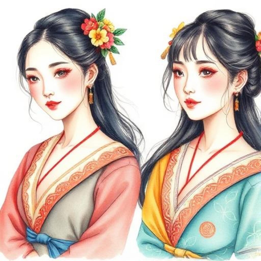 花咲く和装の女性たち