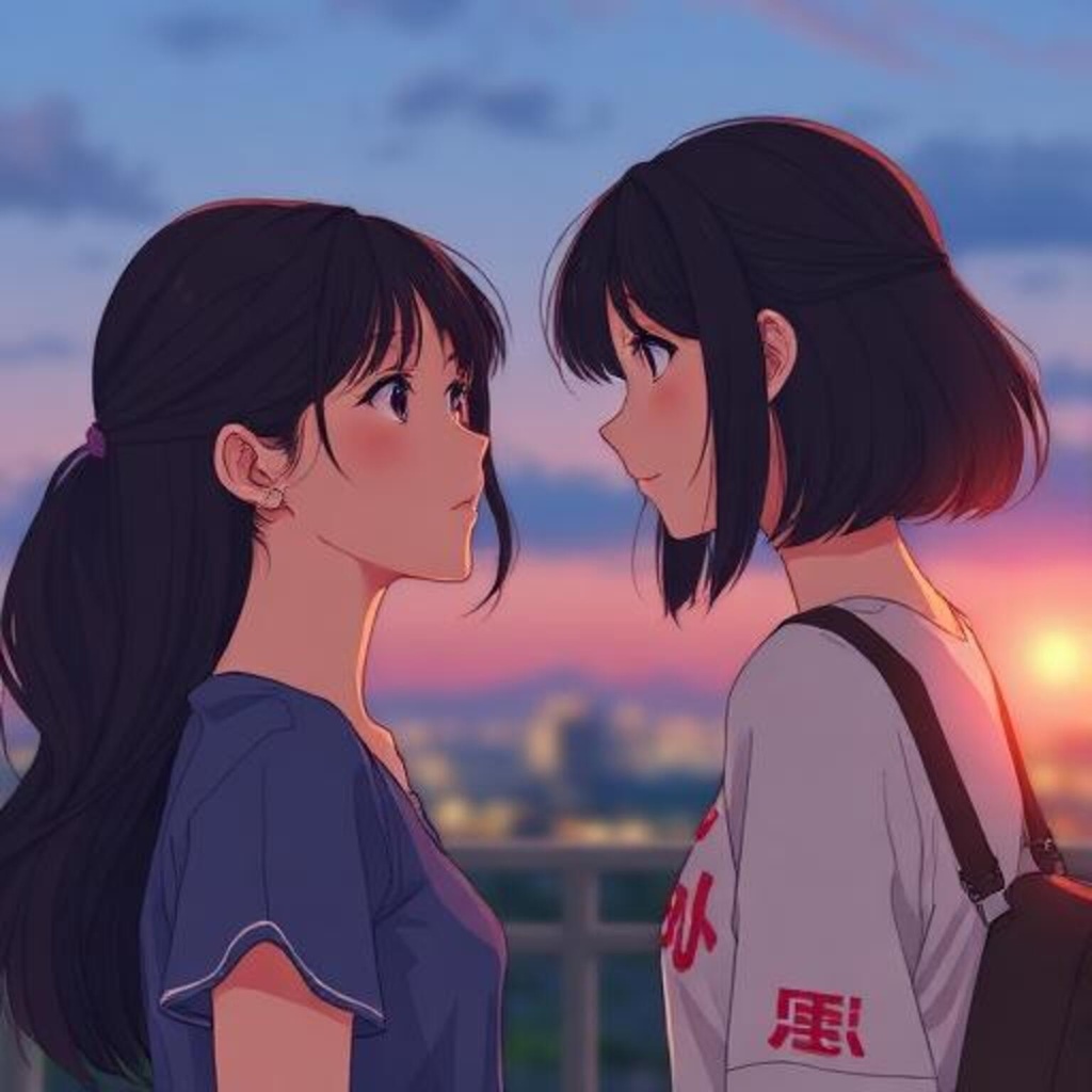 夕暮れに見つめ合うふたり