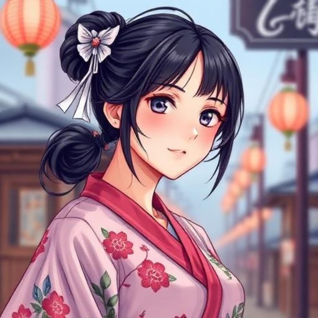 桜柄の着物姿の女性