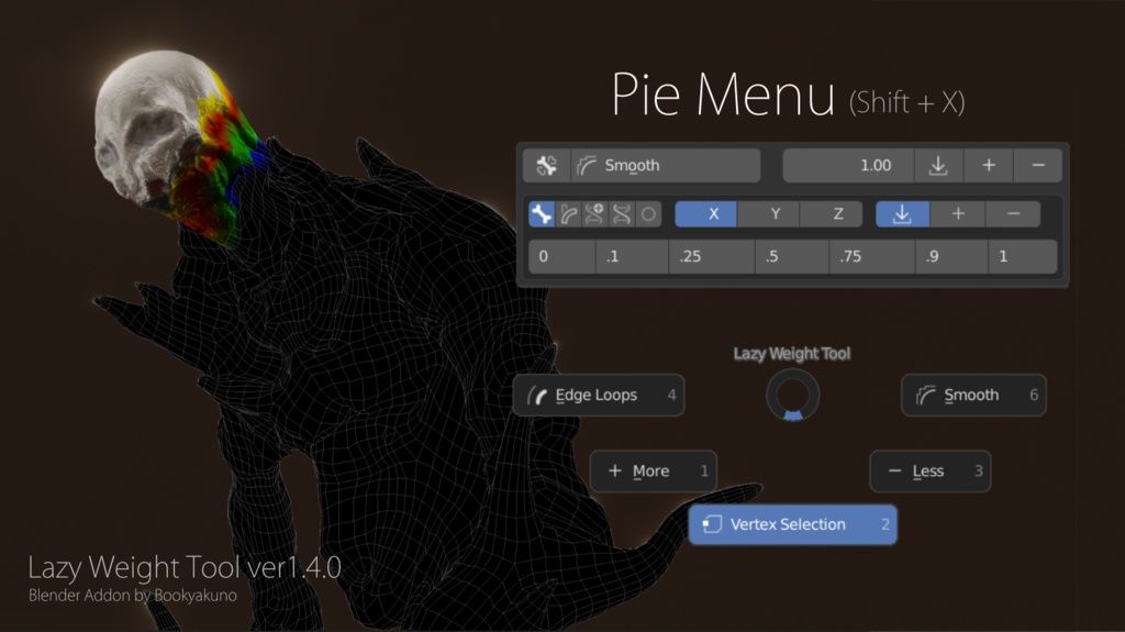 ウェイト数値設定ツール Lazy Weight Tool Blender アドオン Bookyakuno Booth