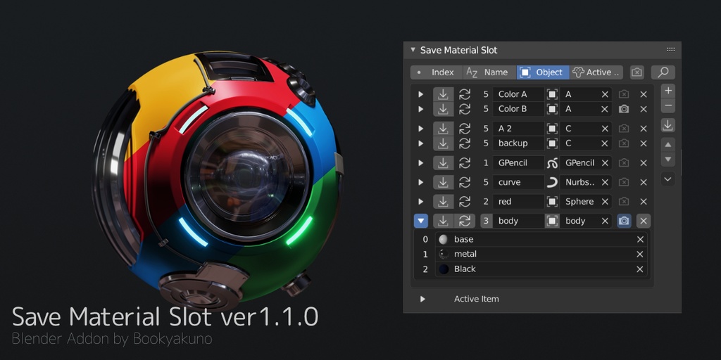 【Save Material Slot】マテリアルスロット設定を保存・再読み込みできるアドオン【Blenderアドオン】