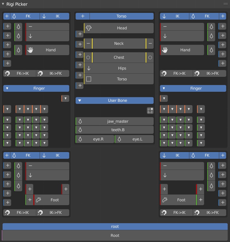【Rigi Picker】 Rigify や自分のリグのボーン選択を補助するピッカーアドオン【Blenderアドオン】
