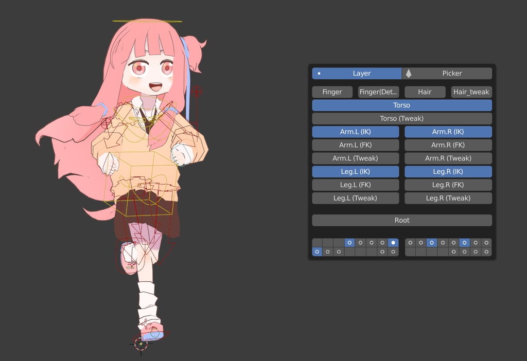 【Rigi Picker】 Rigify や自分のリグのボーン選択を補助するピッカーアドオン【Blenderアドオン】