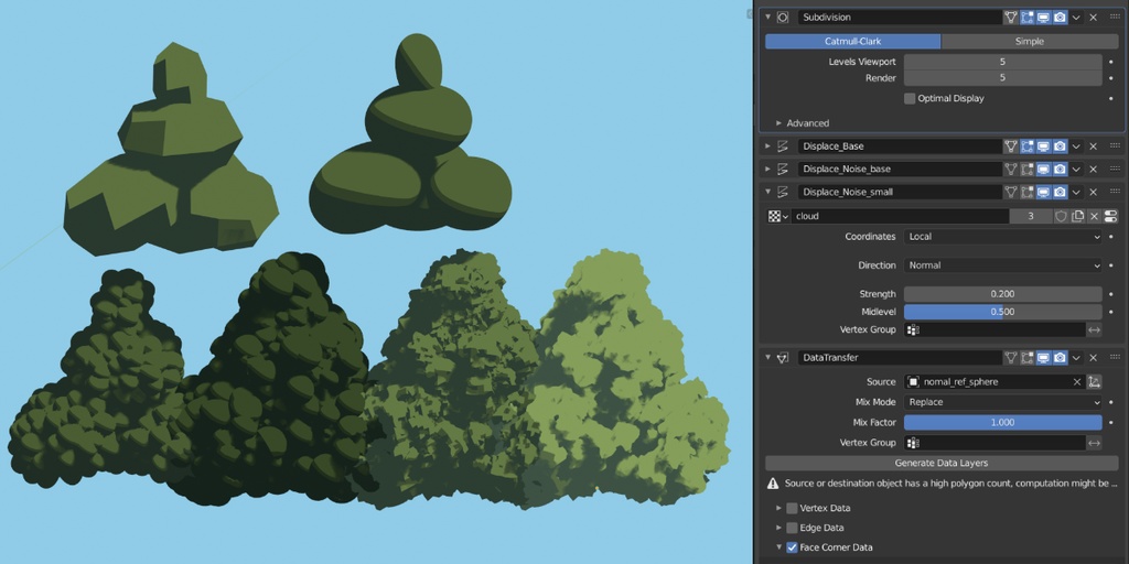 【Blender】イラスト風の森【木・草原・岩などの3Dモデルデータ】