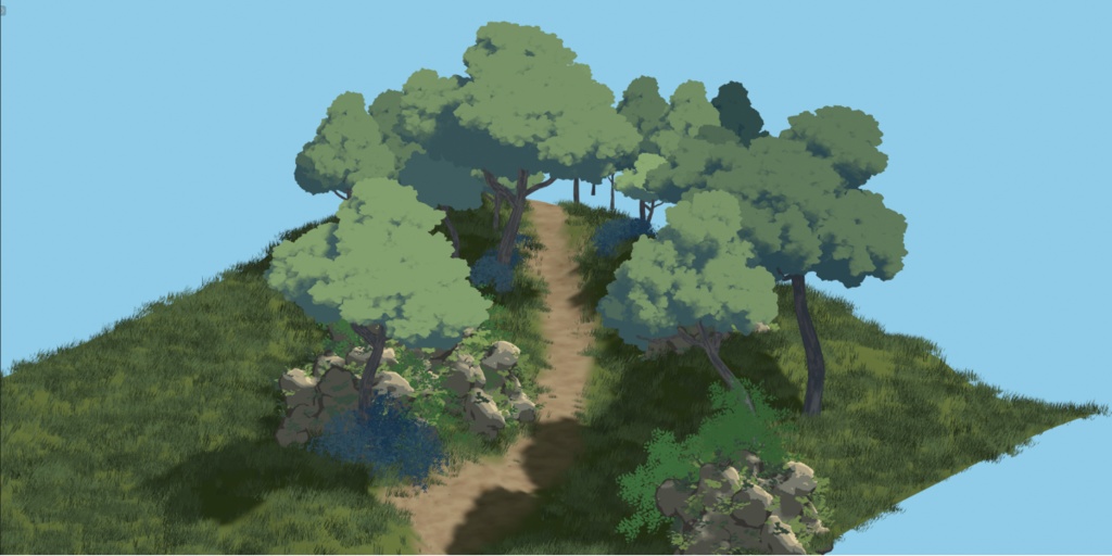 【Blender】イラスト風の森【木・草原・岩などの3Dモデルデータ】