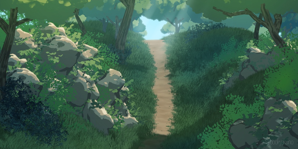 【Blender】イラスト風の森【木・草原・岩などの3Dモデルデータ】