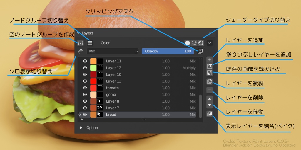 【Tx Layer】レイヤー構造でテクスチャペイントできるアドオン【Blenderアドオン】