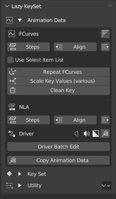 【Lazy KeySet】キーフレームのステップ化やFカーブ編集を補助するアドオン【Blenderアドオン】