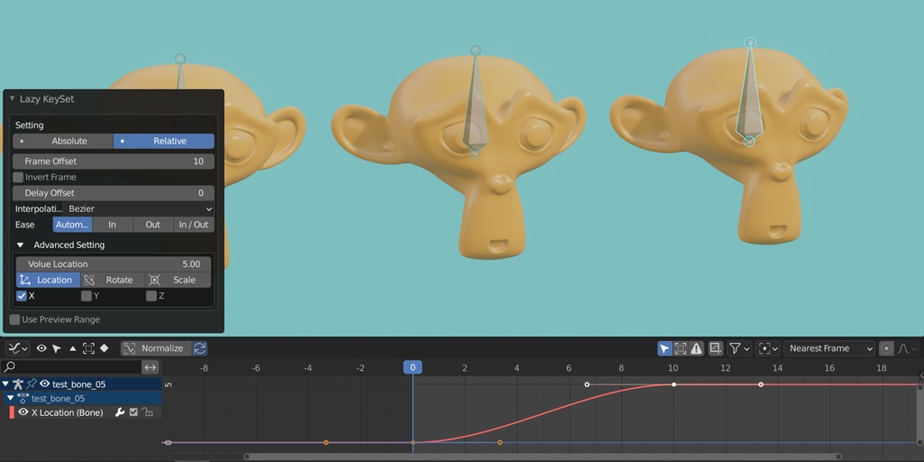 【Lazy KeySet】キーフレームのステップ化やFカーブ編集を補助するアドオン【Blenderアドオン】