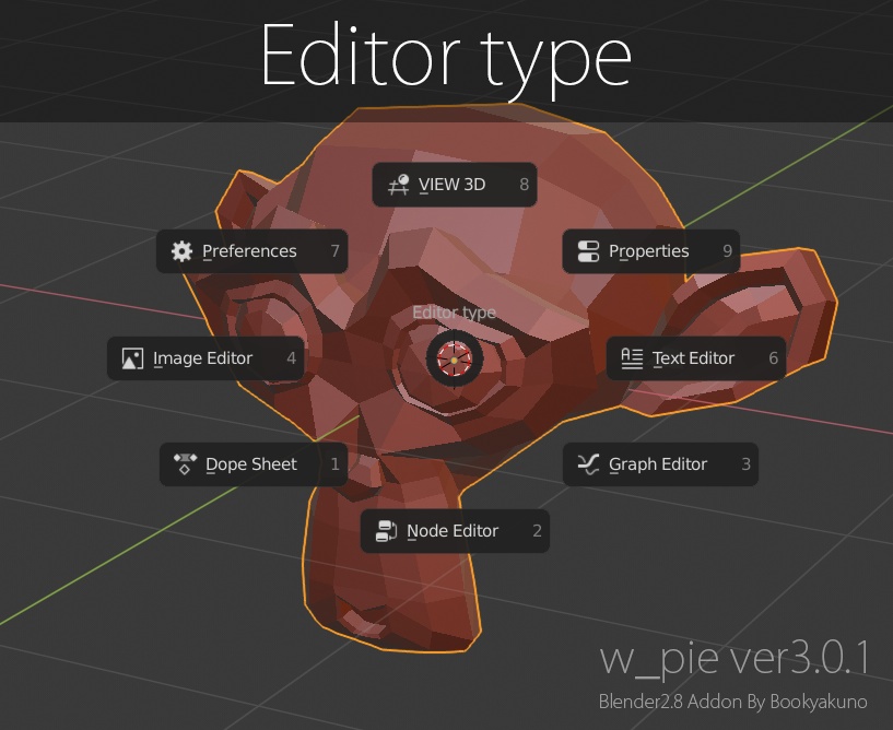 【w_pie】よく使う機能を分類ごとにまとめたパイメニューアドオン【Blenderアドオン】