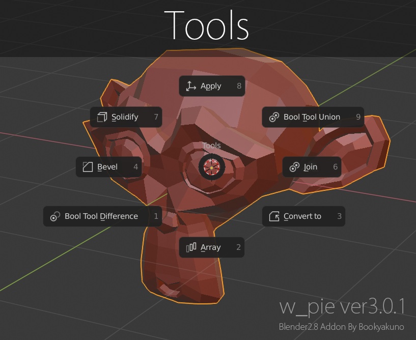【w_pie】よく使う機能を分類ごとにまとめたパイメニューアドオン【Blenderアドオン】