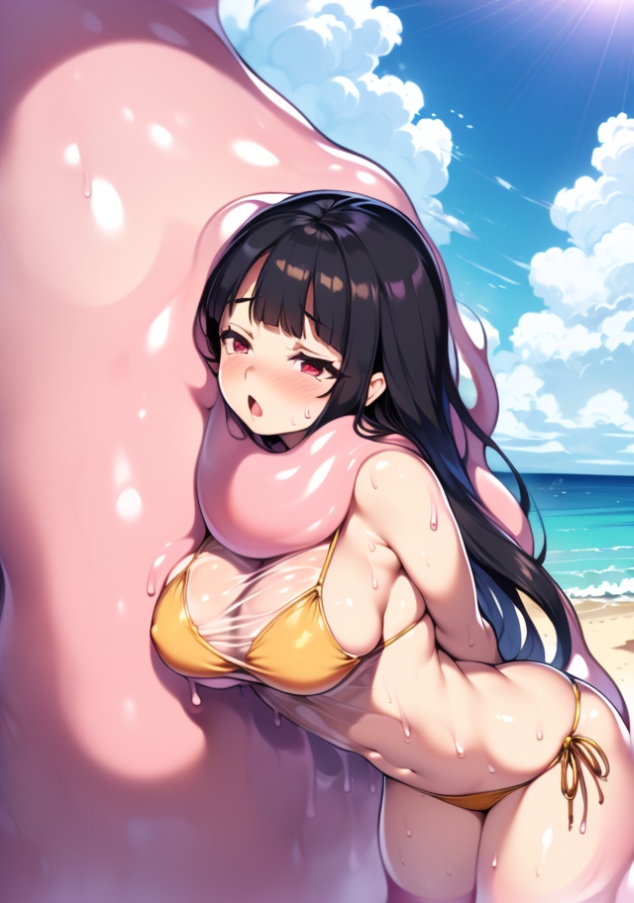 077　金ビキニ黒髪・ビーチで吸収（３８枚）