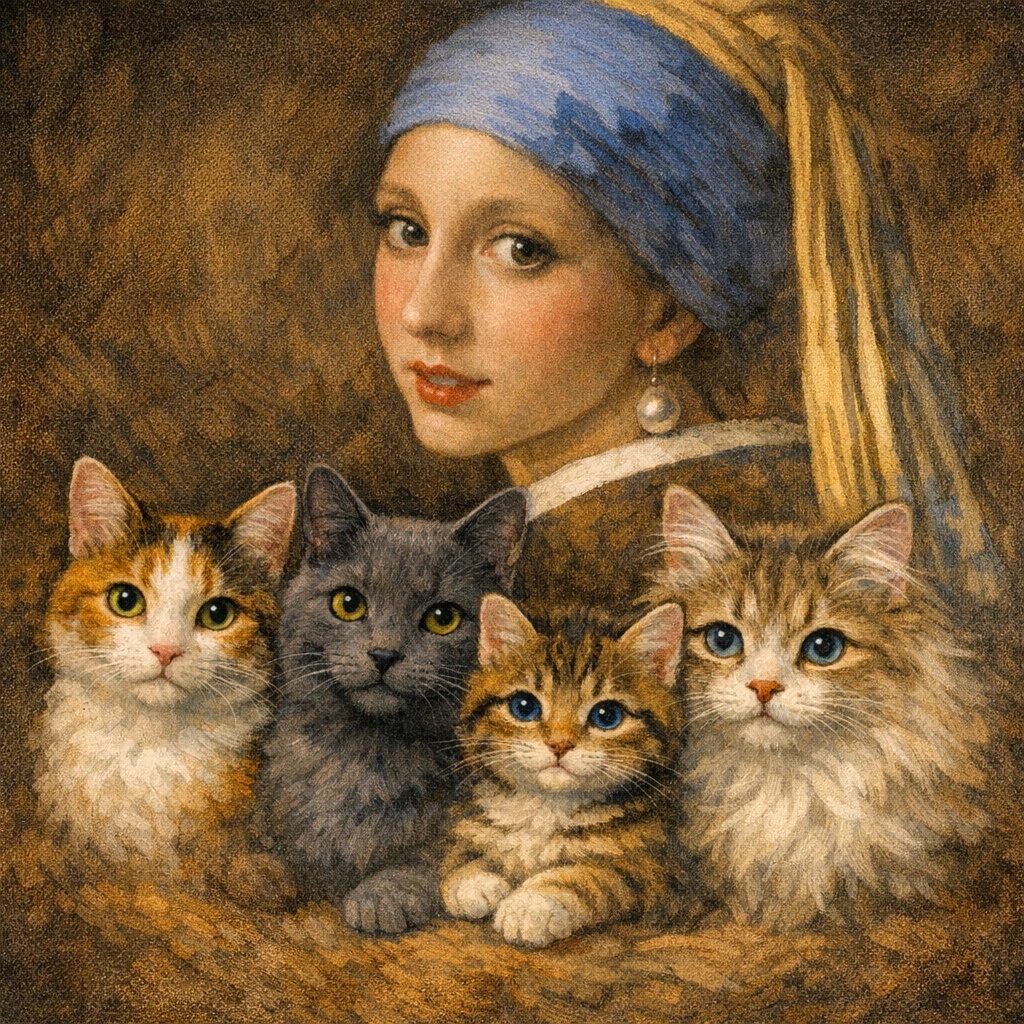 Pearl Girl with Four Cats（真珠の耳飾りの少女 × 猫たち 特別版）