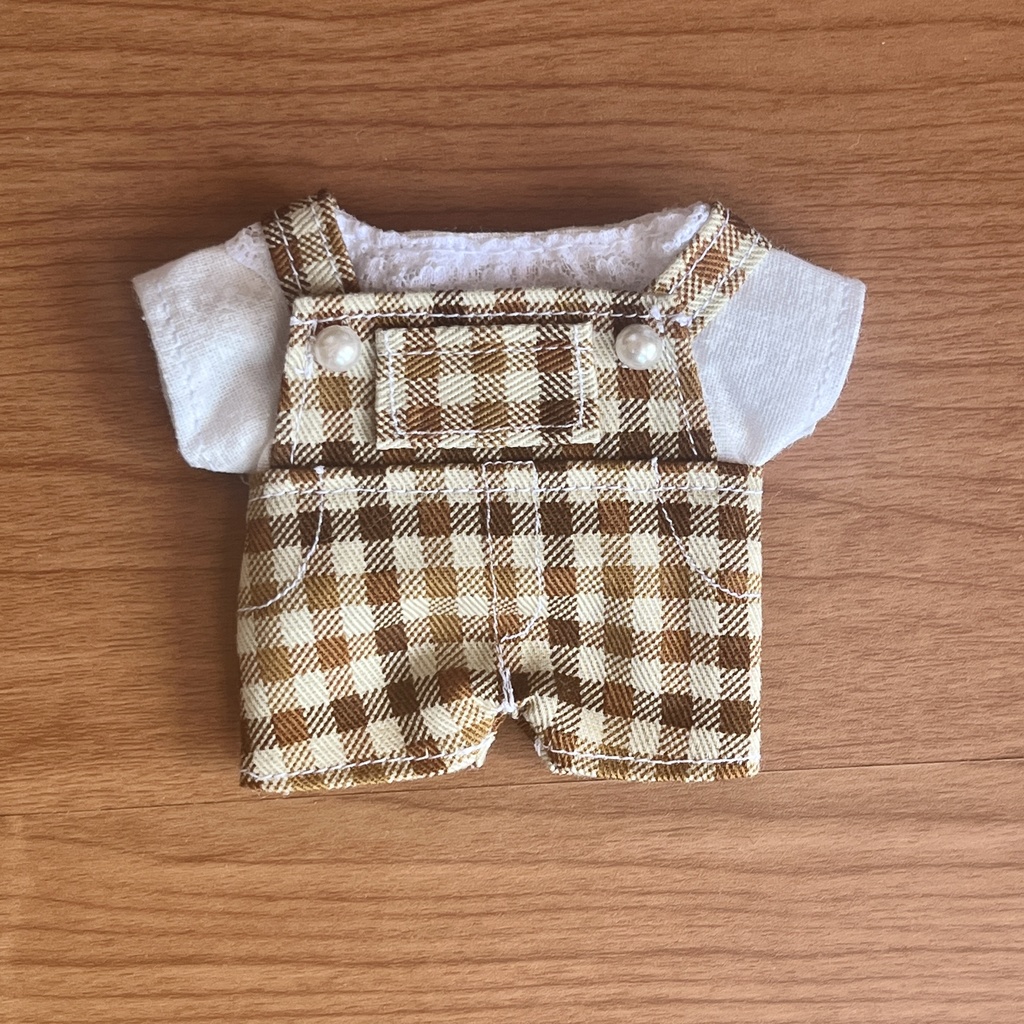 【匿名配送】〈プライズ16㎝ぬい〉チェックのサロペットセット