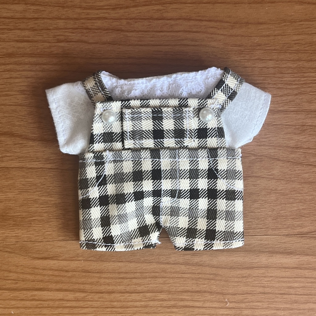 【匿名配送】〈プライズ16㎝ぬい〉チェックのサロペットセット