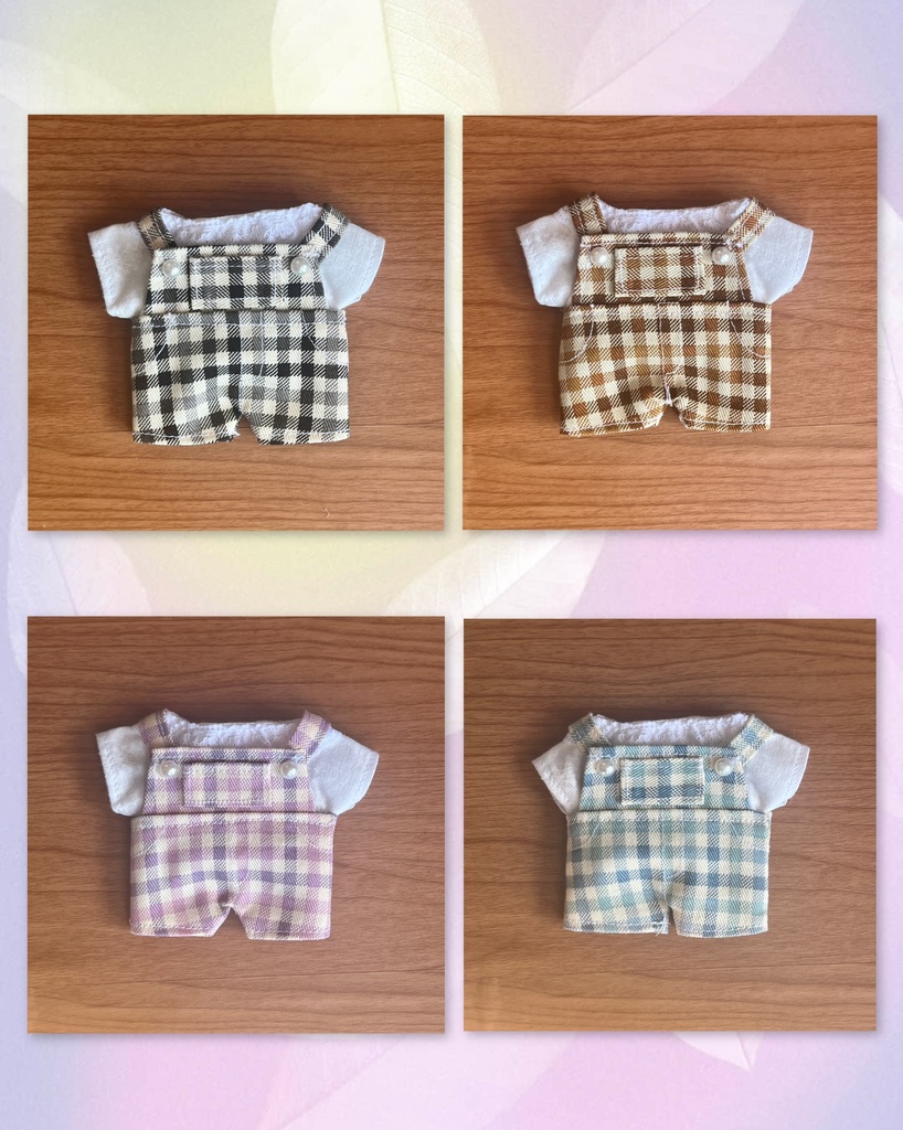〈15-16㎝ぬい〉チェックのサロペットセット