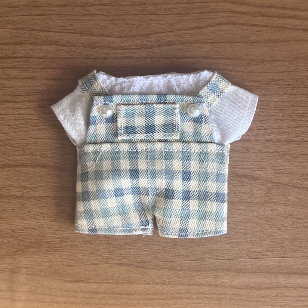 【匿名配送】〈プライズ16㎝ぬい〉チェックのサロペットセット