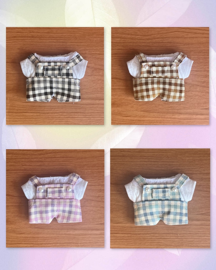 〈無属性10㎝ぬい〉チェックのサロペットセット