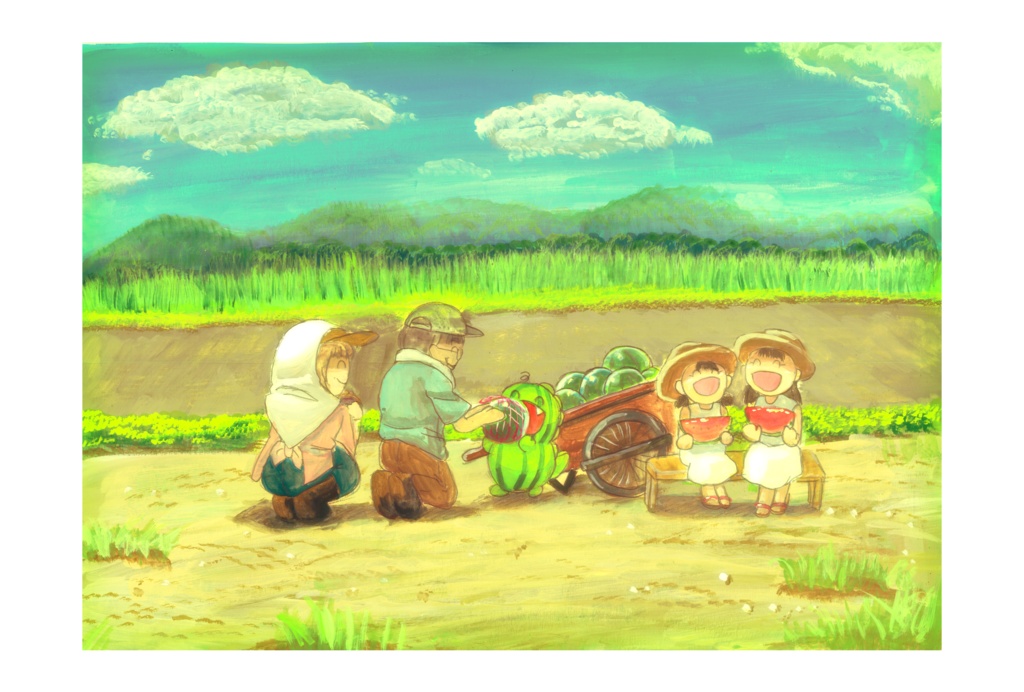 すいかどんアクリル画ポストカード