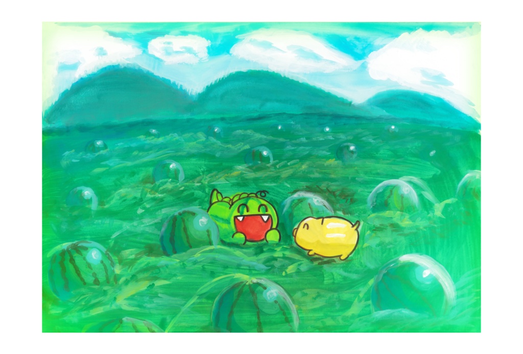 すいかどんアクリル画ポストカード