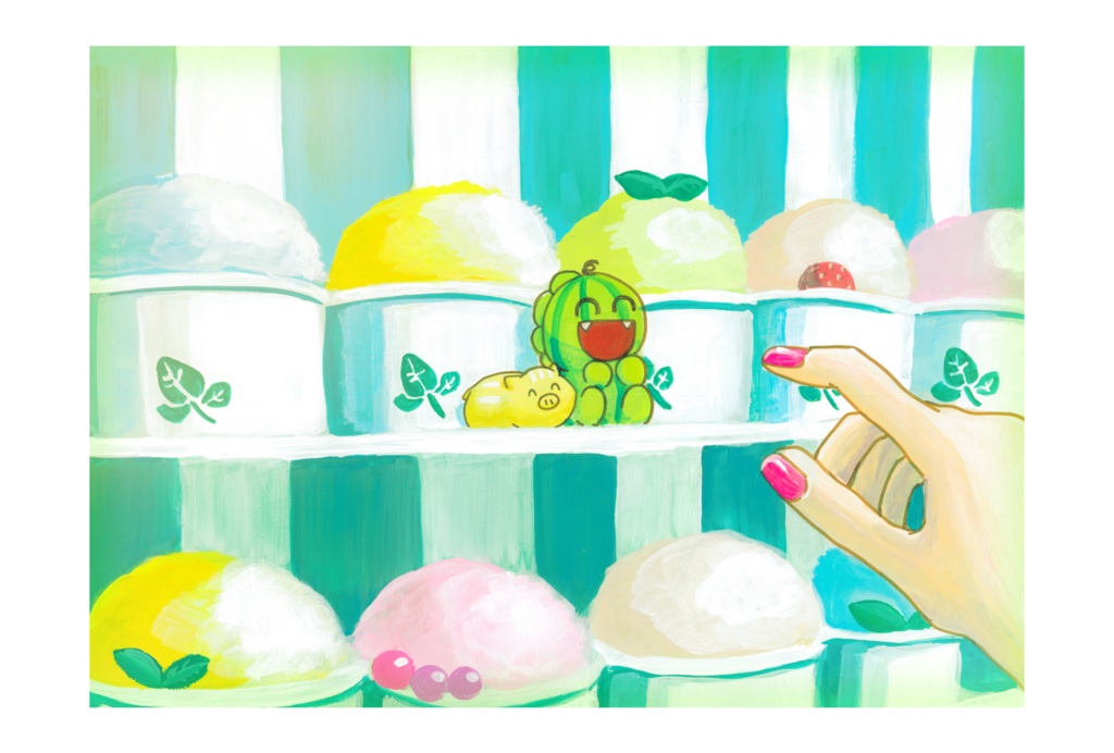 すいかどんアクリル画ポストカード