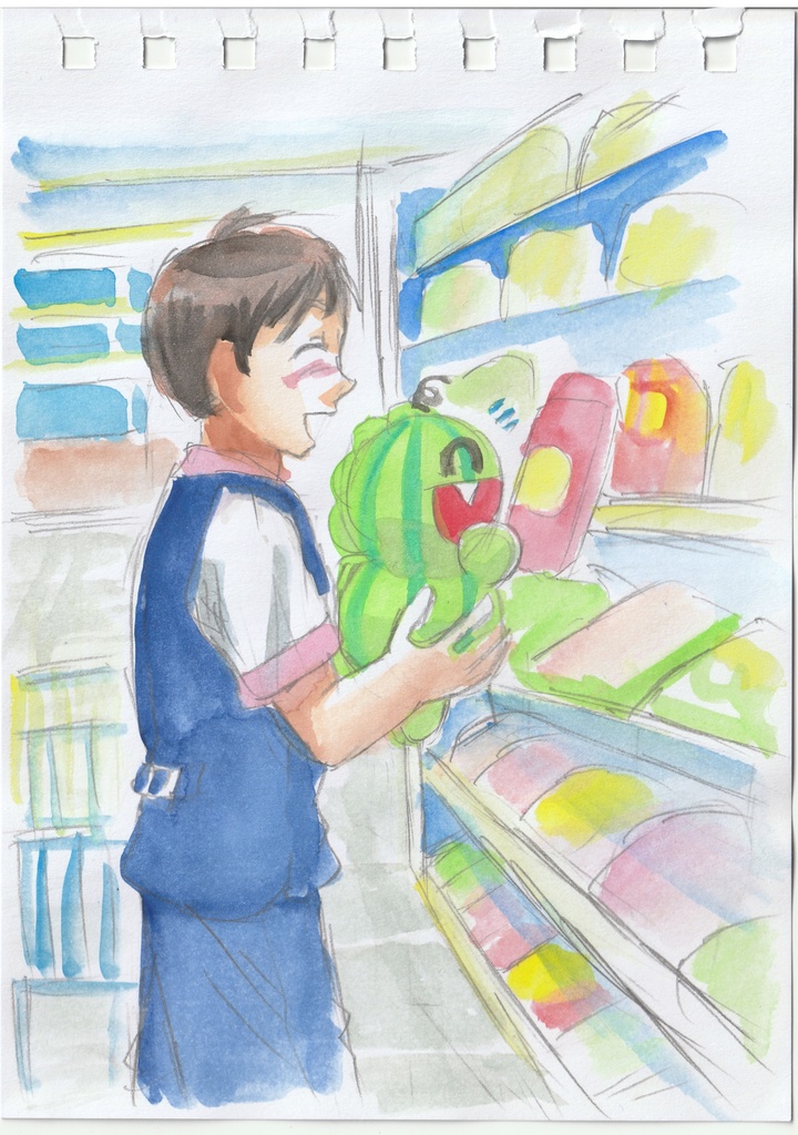 すいかどん水彩原画