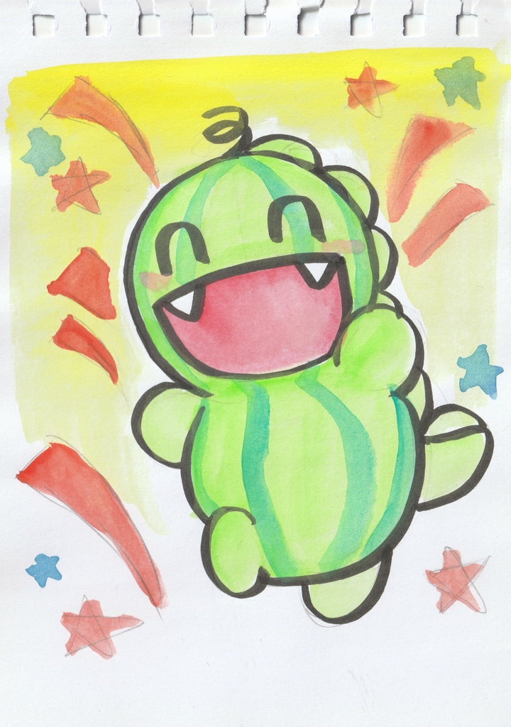 すいかどん水彩原画