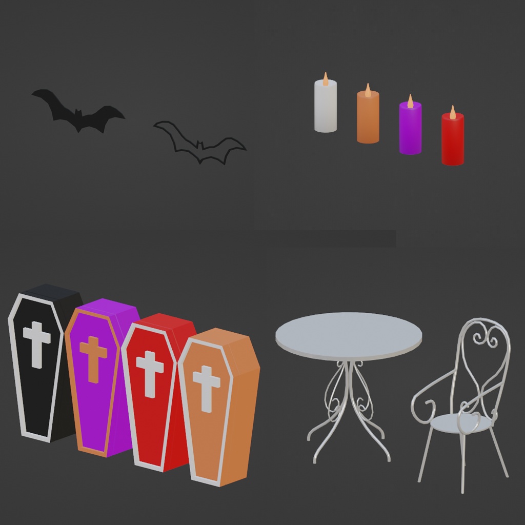 ハロウィン装飾セット(サンプル箱庭あり、モーションあり)【Unity】【FBX】